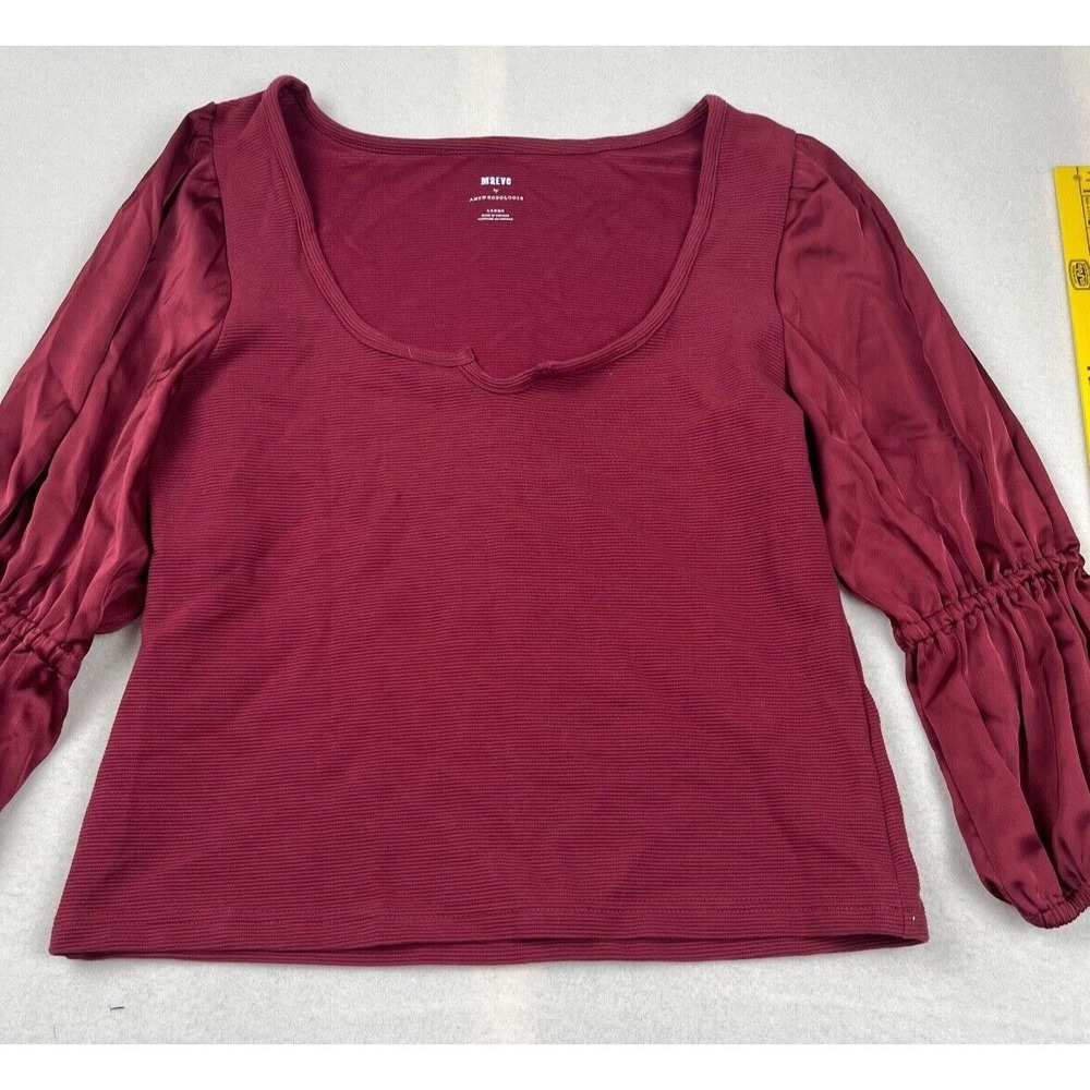 Maeve by Anthropologie Women's Burgundy Ribbed 3/4 Sleeve Pullover Blouse Size M